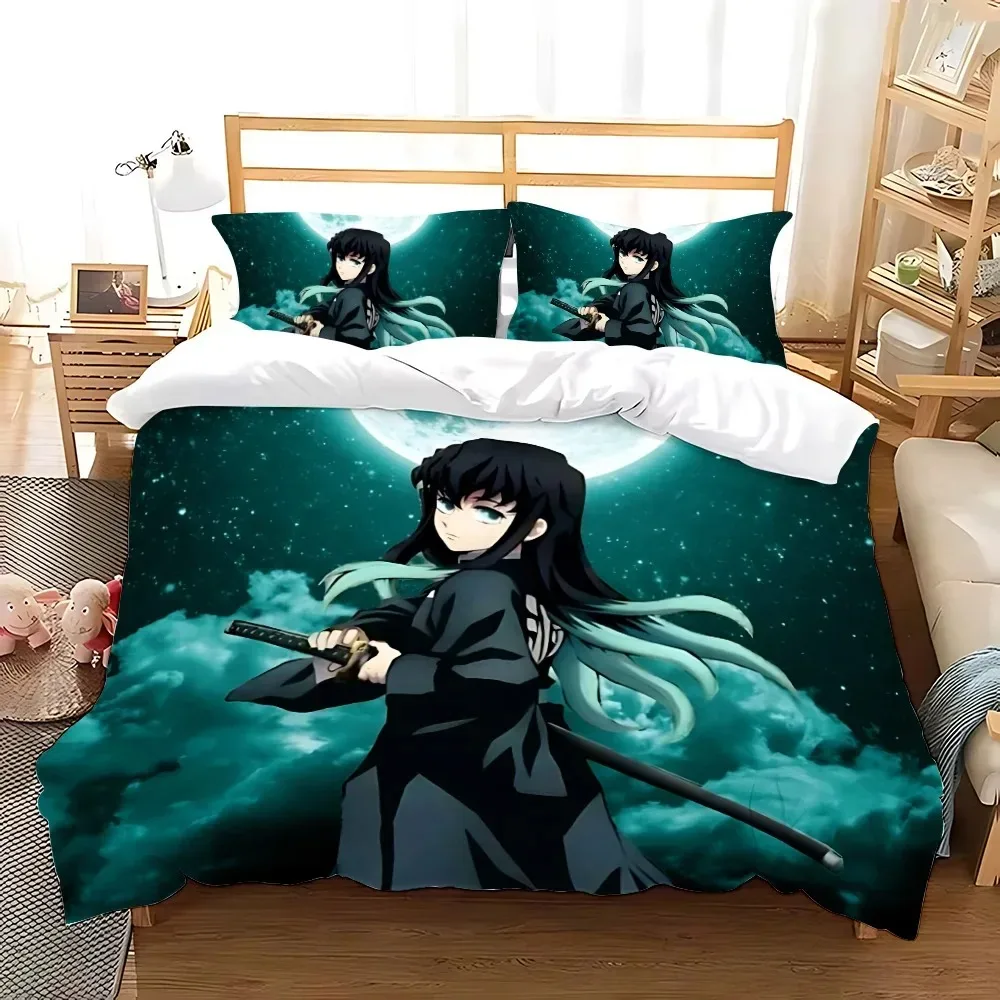 Housse de couette taie d'oreiller ensemble de literie Muichiro tokito adulte garçon fille chambre décoration enfants cadeau simple Double grande taille