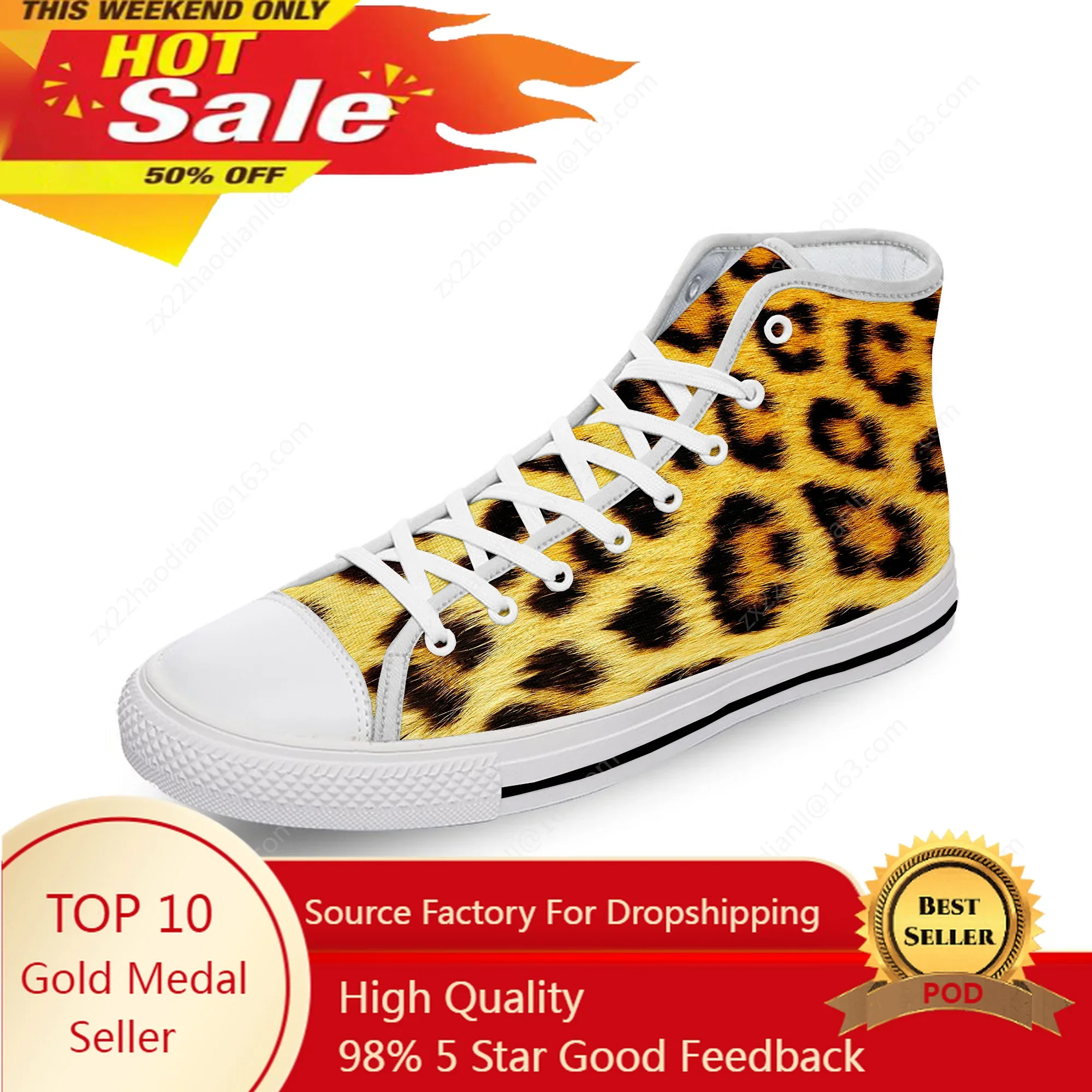 Leopard Print Pattern Aesthetic White Cloth Fashion 3D Print High Top Canvas Shoes Men Women Lightweight Breathable Sneakers