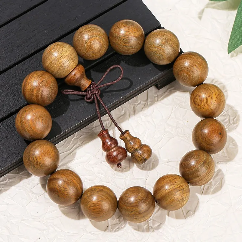 JD Natural Green Sandalwood Wooden Bead Lucky Gourd Bracelet Women Men Buddha Bead Mala Prayer Gourd Pendant Hand String Jewelry