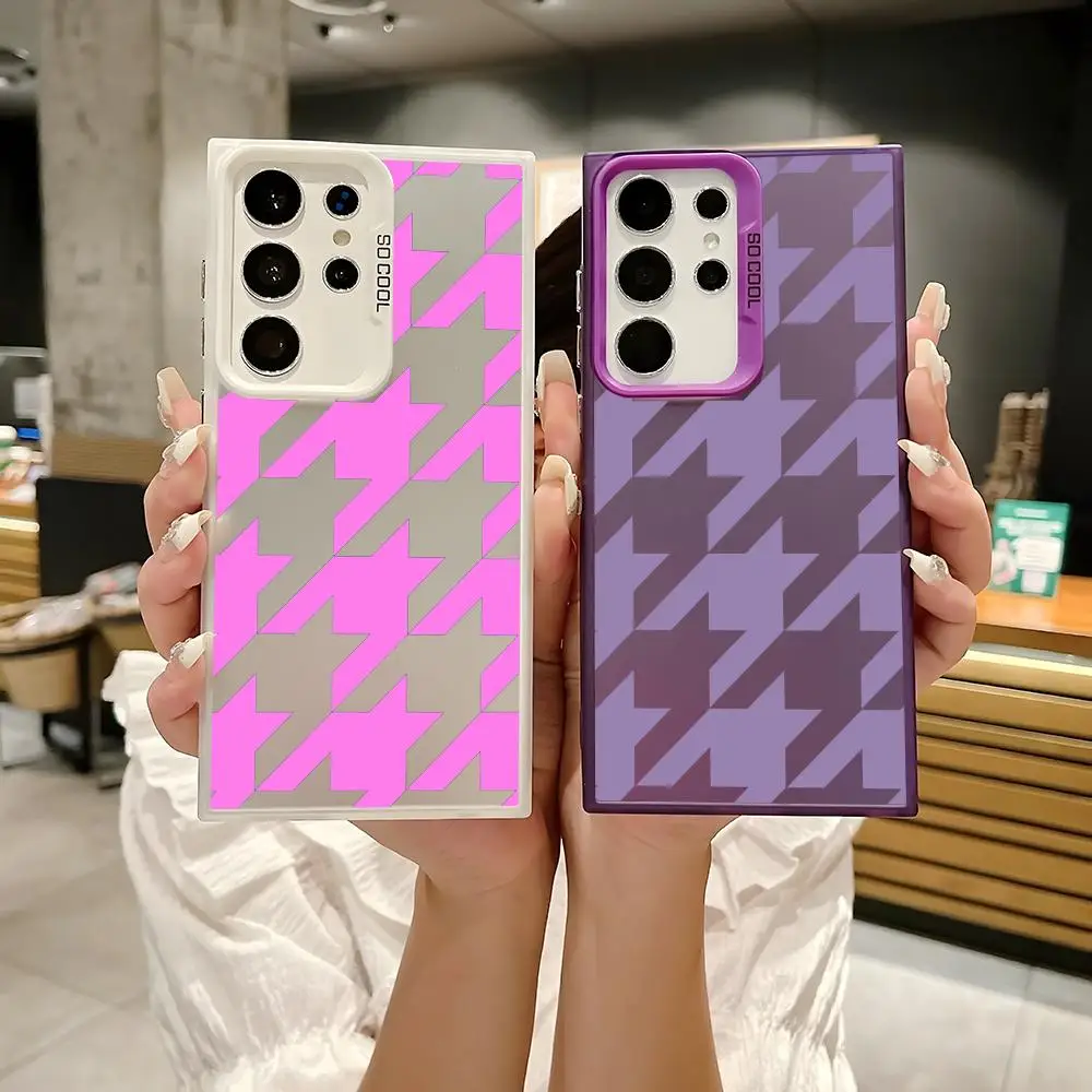 Houndstooth Check Phone Case For Samsung Galaxy S25 Edge S24 S23 S22 S21 S20 Ultra Silicone Colorful Silver Phone Case