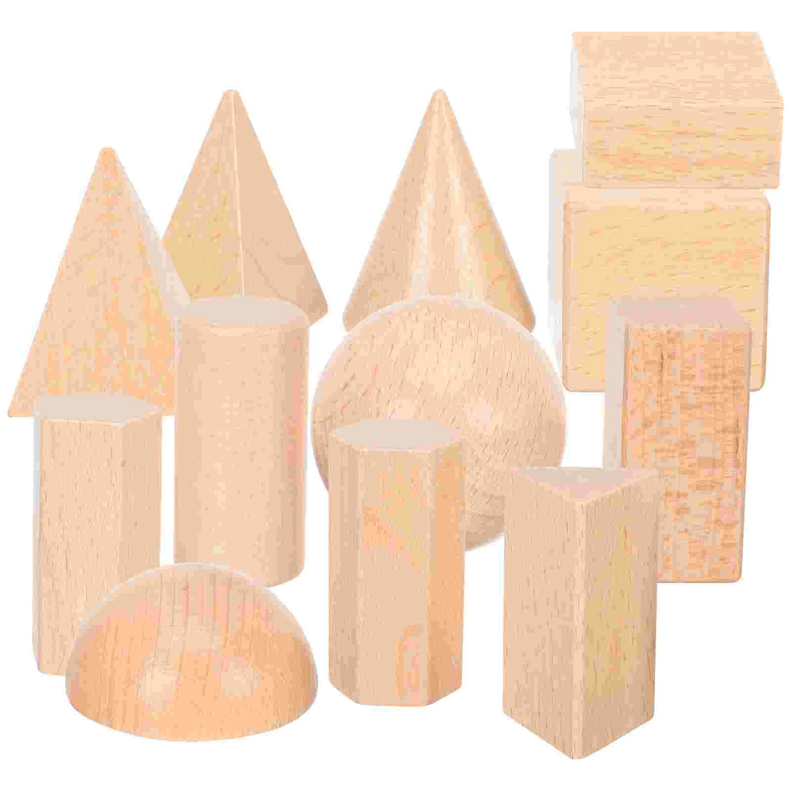 12 Pcs Geometry Model Educational Toys 3d Shapes for Kids Math Manipulatives Kindergarten Folding Classroom Preschool Wooden
