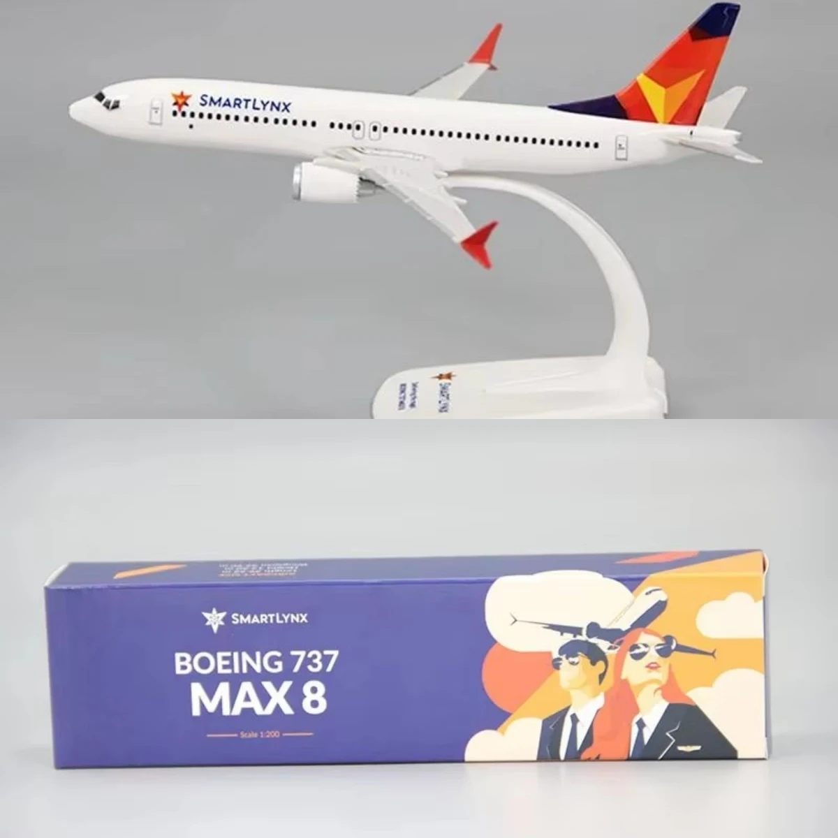 

1:200 масштабные модели самолета, игрушки B737 Max8 Smartlynx Airlines, АБС-пластик, сборка, строительные блоки, коллекционные предметы из смолы
