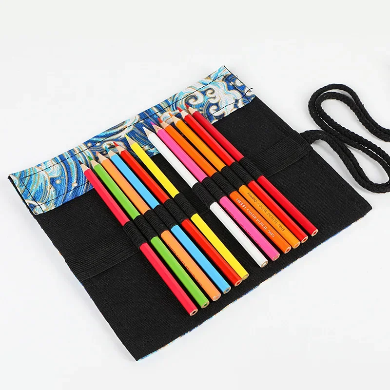 12/24/36/48 Holes Kawaii Canvas Roll Pencil Case Korean Stationery Cosmetic Roll-up Pencil Bags Pencil Pouch School Supplies