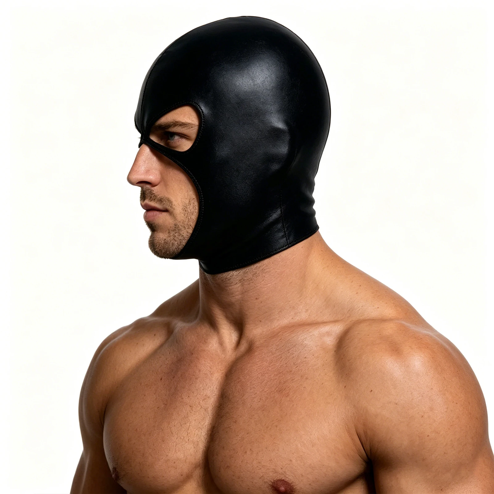 Cosplay Hood Head Faux Leather Mask Men Headgear Wet-Look Black 3 Holes Cover Face Mask CS Halloween Carnival Role Play image 4