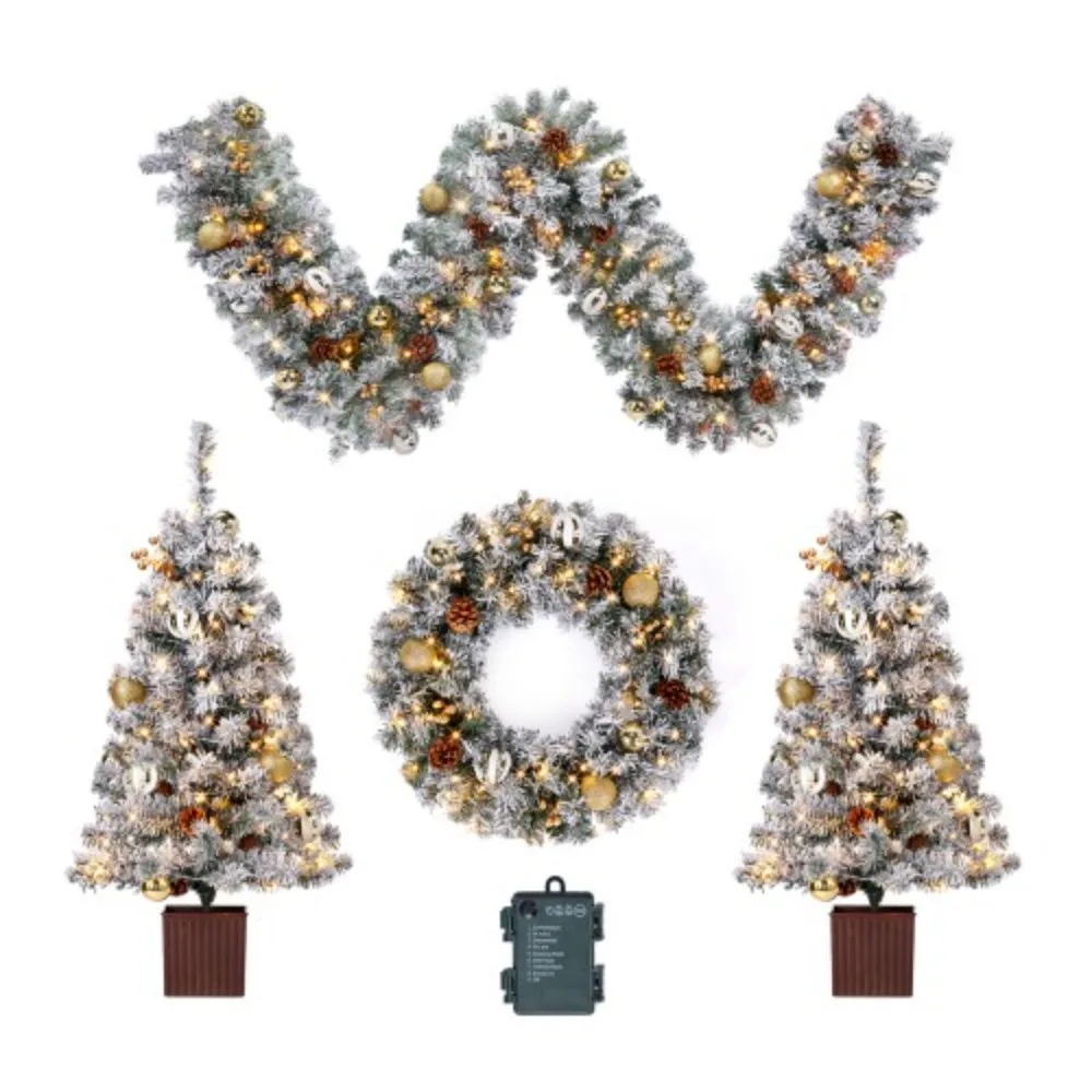 

Набор из 4-х рождественских гирлянд, венок, входных деревьев с легким праздничным украшением