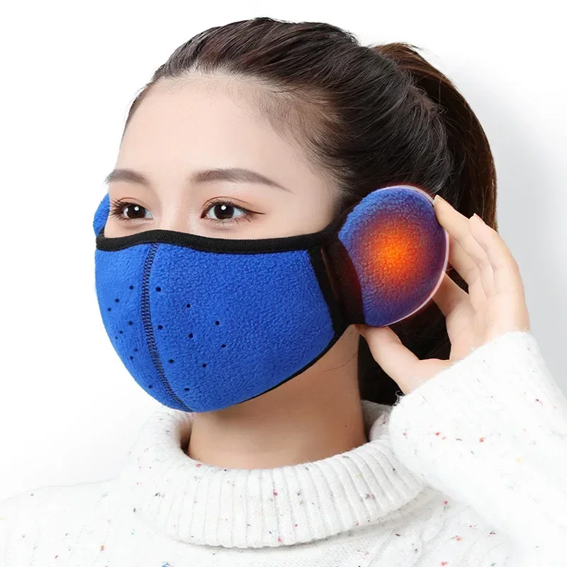 1 Pc Winter Windproof Mask Earmuff 2-in-1 Thickened Warm Fleece Breathable Motorcycle Cycling Face Mask Bike Riding Sportmask