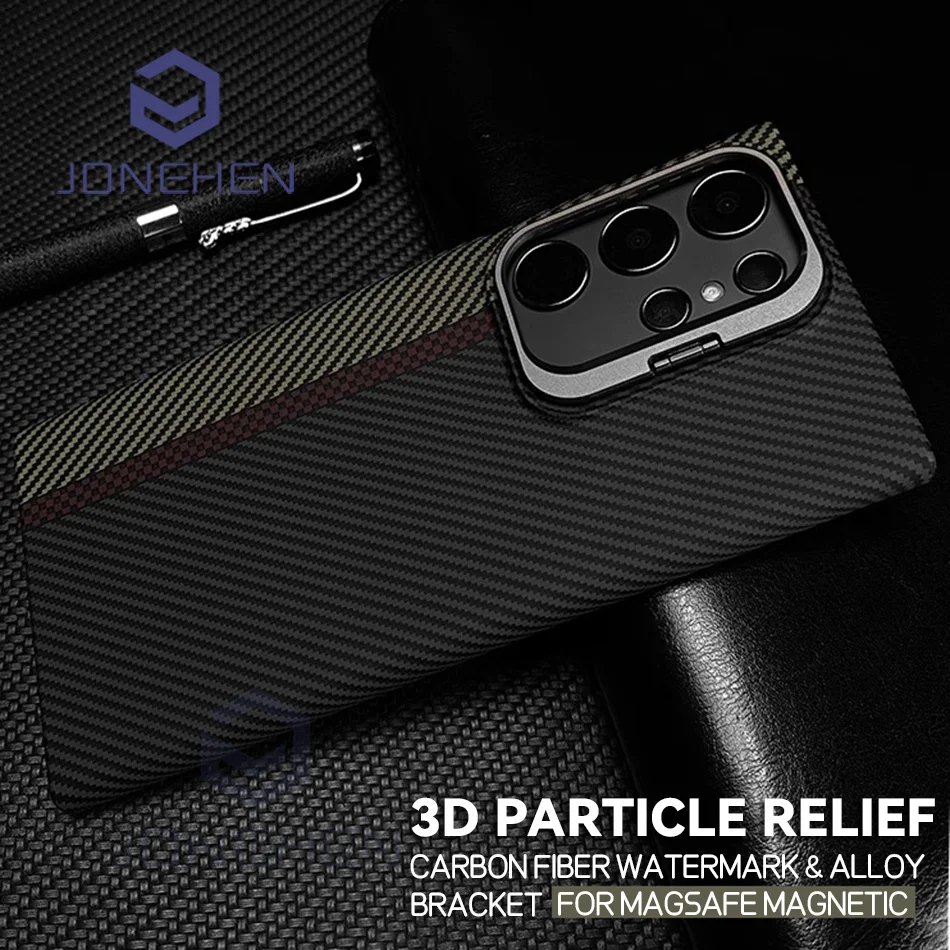 

Magnetic Pixel Carbon Fibre Pattern Slim Case For Samsung Galaxy S24 Plus S23 Ultra Luxury Shockproof Hard Cover Stand Metal Len