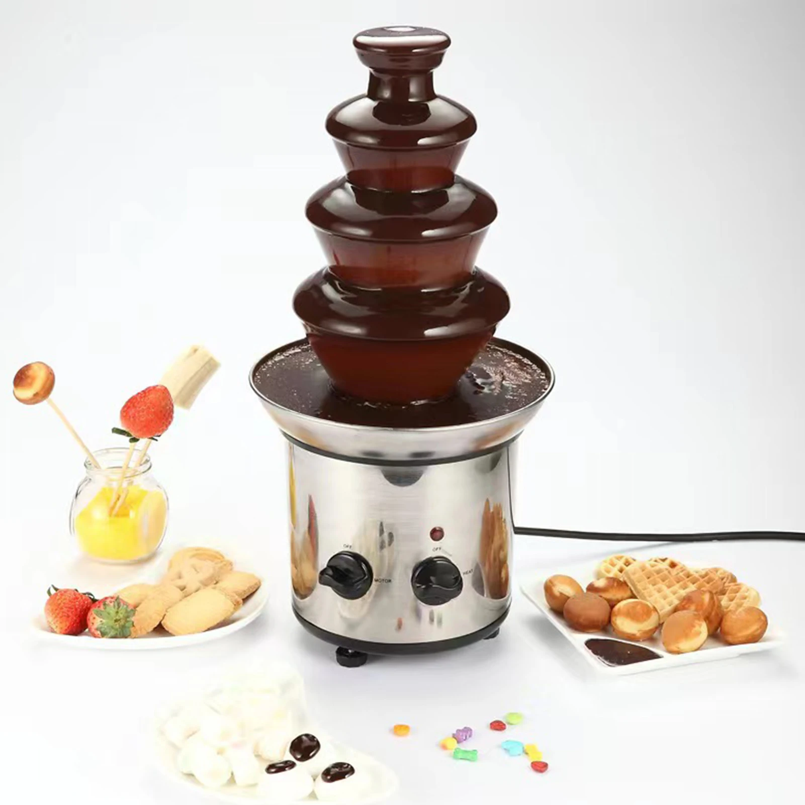 

4-Tier Electric Chocolate Fondue Fountain Machine Easy to Clean Reusable Melts Cheese Candy Chocolate Fountain Machine