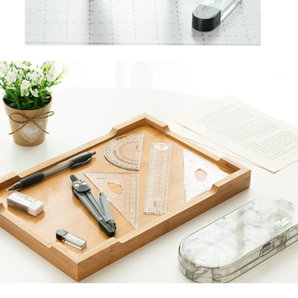 Juego de reglas transparentes, regla recta, borrador, lápiz, brújula, Juego de lápices mecánicos, herramienta de dibujo cuadrada, escuela, Oficina