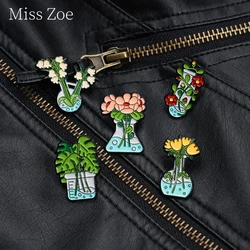 Beaker Graduated Vessels Vase Enamel Pin Science Chemical Laboratory Measuring Plants Flowers Brooches Lapel Badge Jewelry Gifts
