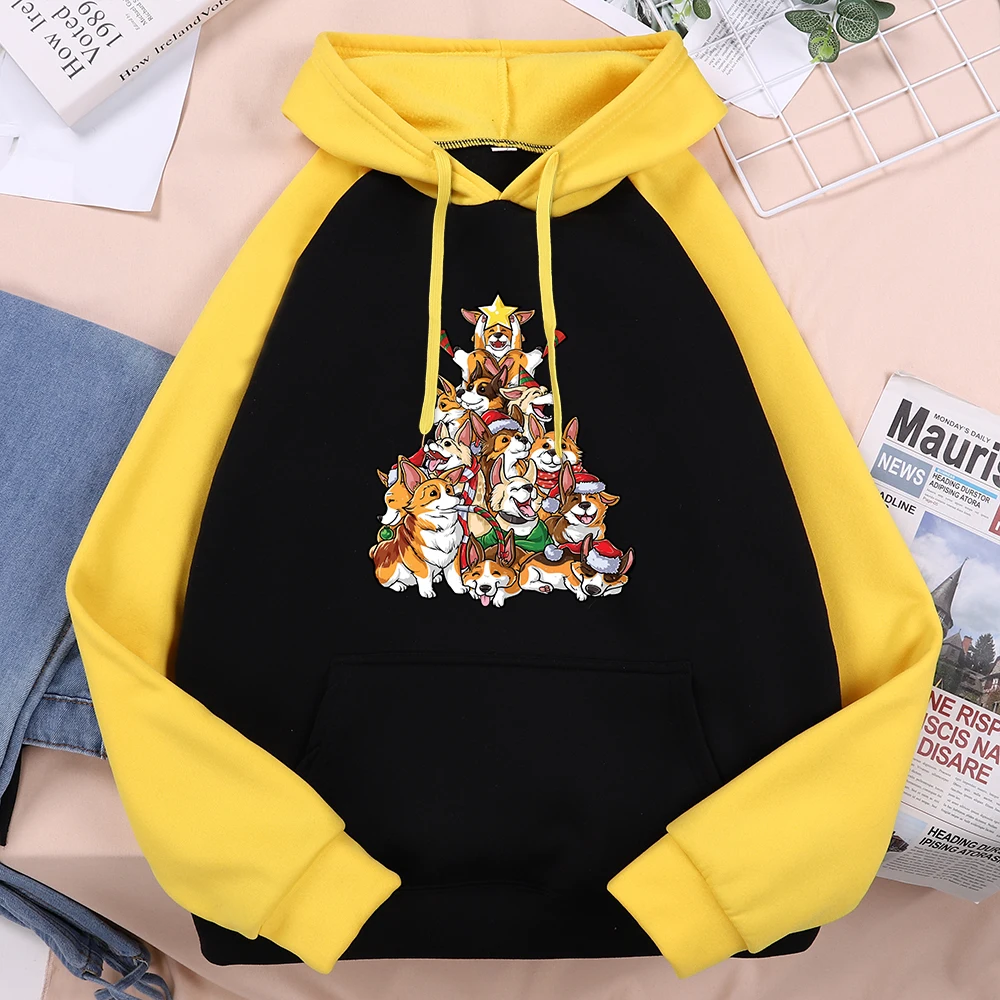 

Christmas Tree Merry I Love Male Sweatshirt Hip Hop Pocket Pullover Street Oversized Raglan Hoodies Fashion All-math Men Clothes