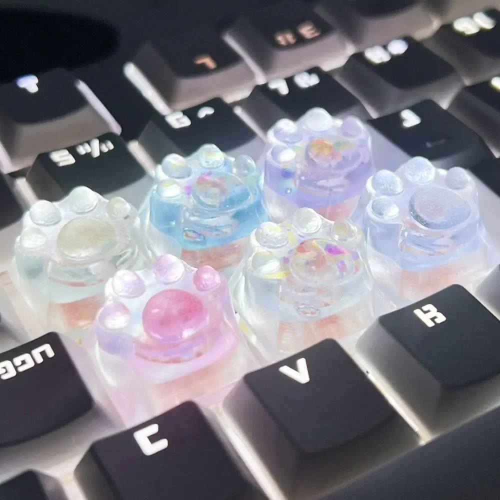 Transparent Cat's Paw Shaped Keycaps OEM R4 Height Little Key Cat's Paw Keyboard Cap Handmade Universal