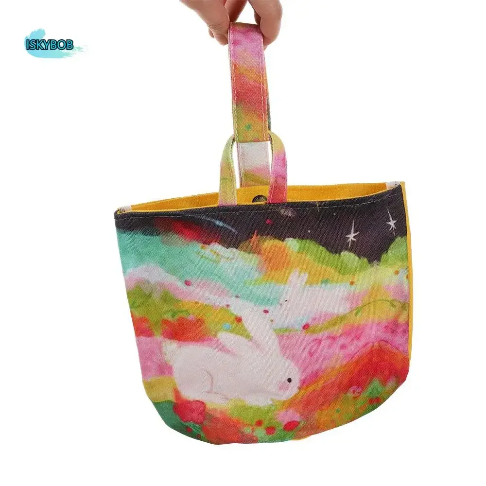

Reusable Flower Cat Bucket Handbag Print Cartoon Cartoon Tote Bag Rabbit Ins Style Rabbit Lunch Bag Female/Girls