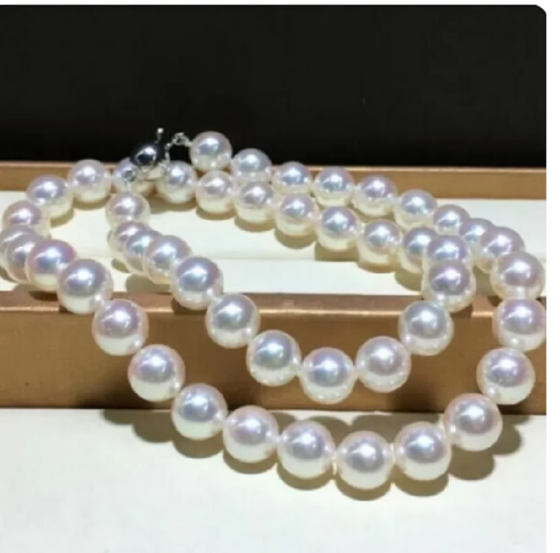 18 inch gorgeous AAA+10-11mm natural Akoya white circular pearl necklace