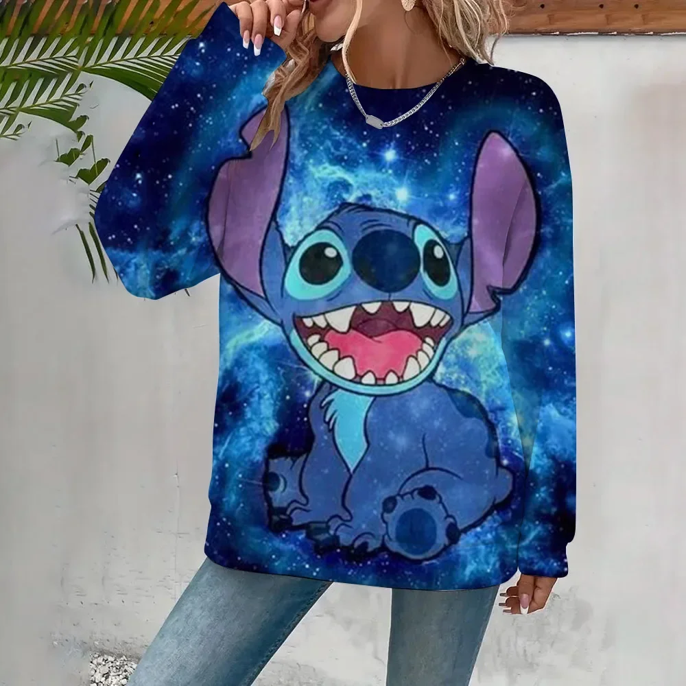 Miniso 2025 Stitch Donna Felpe con cappuccio 3d Cute Cartoon Stampa Donna Moda Felpe Street Style Autunno/Inverno Nuovo pullover