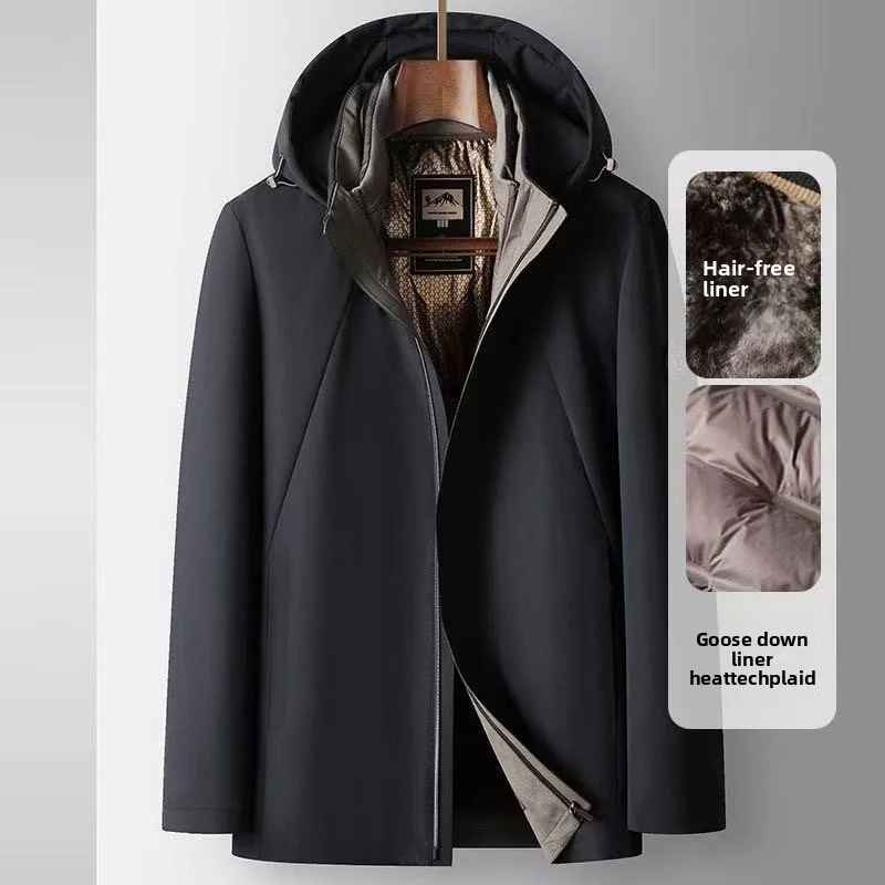 

2025 Winter New Hooded Pie Overcoming Coat Rabbit Hair Goose Velvet Splicing Inner Tank Thickened Warm Men's Fur Cold proof Coat