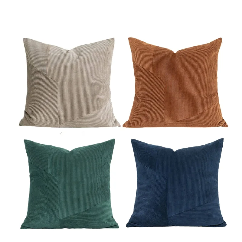 Luxury Cushion Cover Caramel Colored Fine Corduroy Pillowcase Splicing Design 50x50cm For Home Sofa Bed Decorations