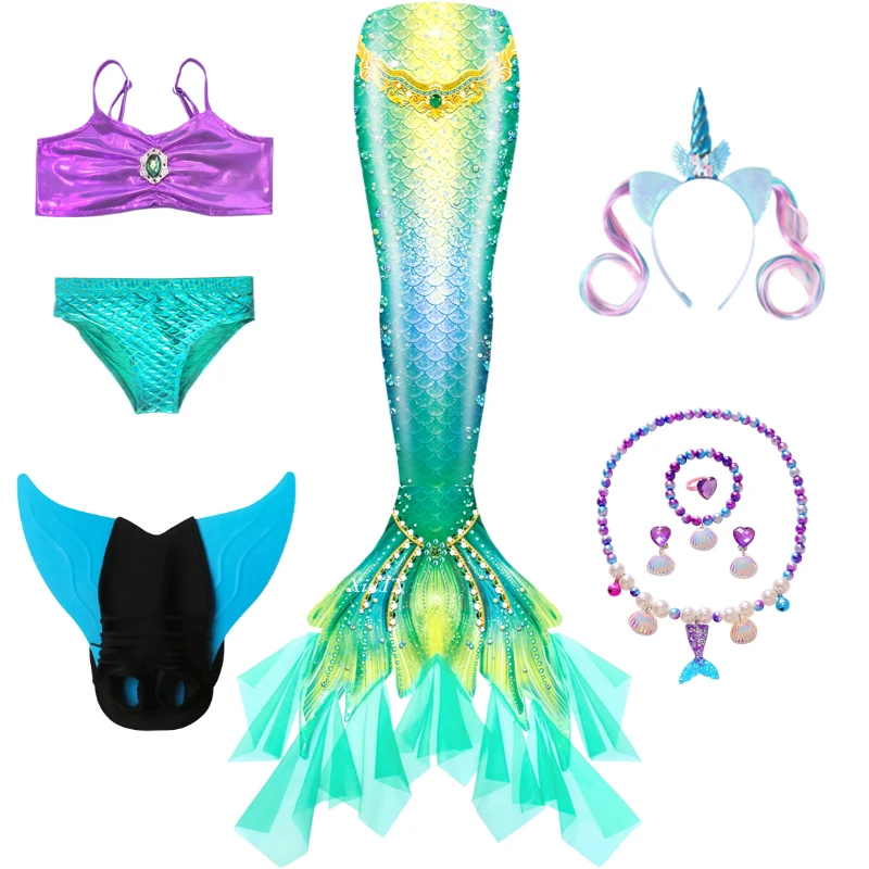Aliexpress Girl's Mermaid Tail Costume Tail Can Add A Monofin for Swimming, Ariel Princess Dress Pool Party Cosplay Gift 3-Piece Set - Aliexpress Deal
