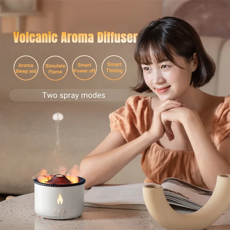 

Xiaomi Office Home Desktop Air Humidifier Aroma Essential Oil Diffuser with Flame Lamp Volcano Eruption Fragrance Machine