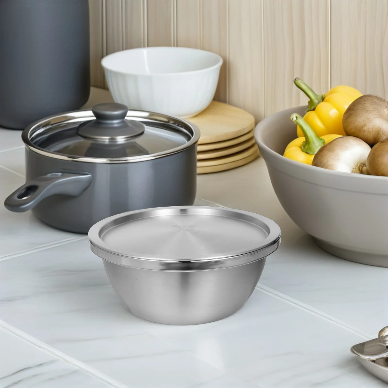 

1 set Stainless Steel Mixing For Baking Salad Egg Dough Soup Lightweight Kitchen Container Household Food Storage Bowl