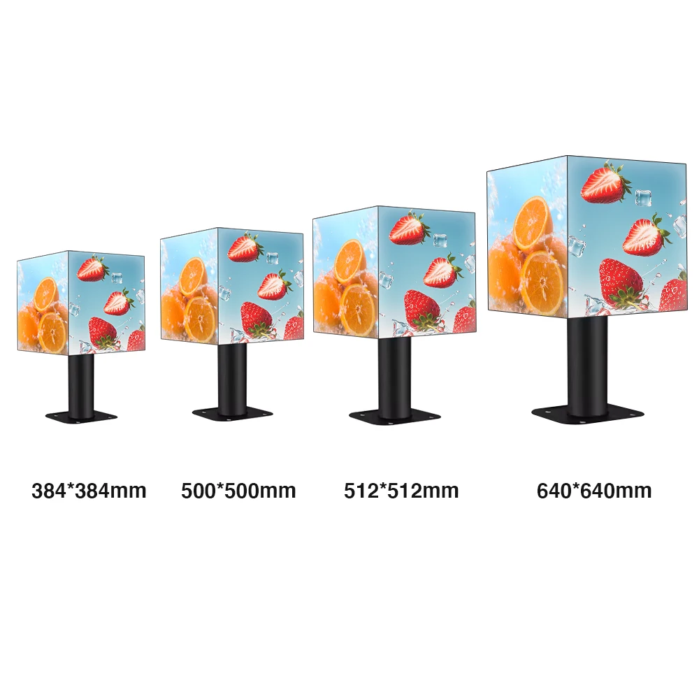 Layar LED Kubus Luar Ruangan Tahan Air untuk Periklanan, Panel Layar LED Kubus Empat Sisi