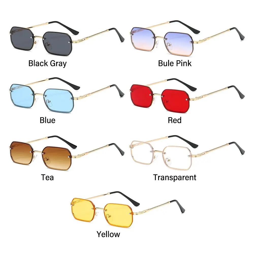Square Rectangle Sunglasses Trendy Rimless UV400 Protection Retro Shades Colorful Small Sun Glasses for Women & Men