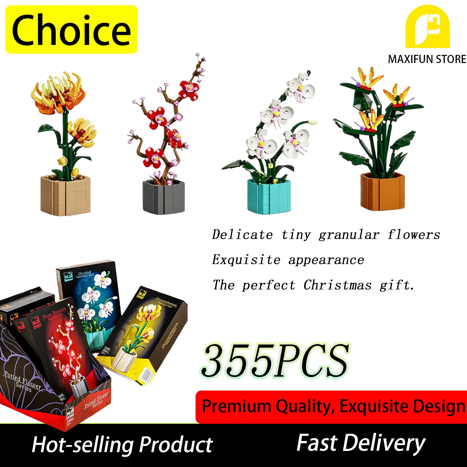 

355PCS Flower Building Block Set Sunflower Creativity Education Desktop Decoration Potted Flower Series Gift For Children Adult