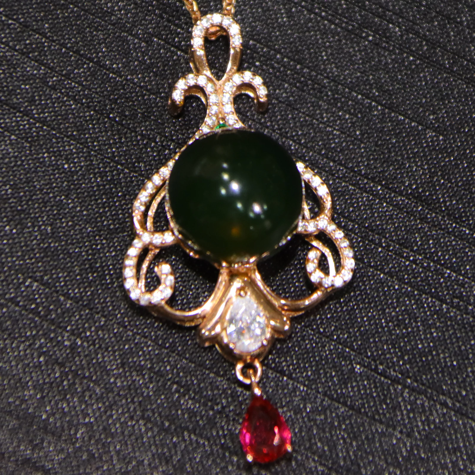 Mexican Blue Amber Flower Pendant Sterling Silver Natural 14mm Blue Amber Bead Red Gem Dangle Necklace Jewelry Gift Ready