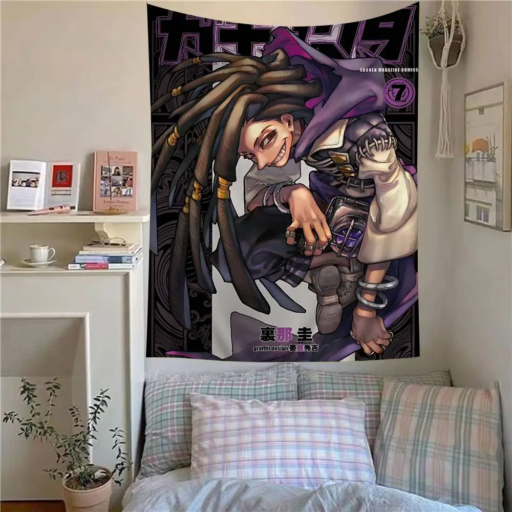 Classic Anime G-Gachiakuta Anime Tapestry Hippie Flower Wall Carpets Dorm Decor Wall Hanging Home Decor