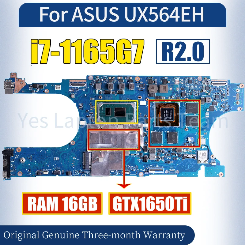 

R2.0 для ASUS UX564EH, материнская плата для ноутбука i7-1165G7 GTX1650Ti RAM 16 ГБ, 100% протестированная материнская плата для ноутбука