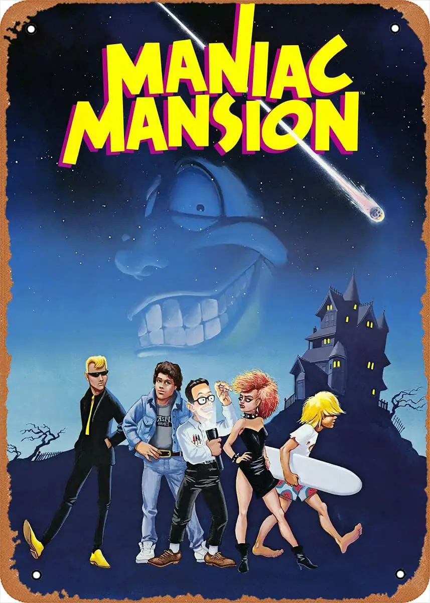 Metal Sign - Video Game Poster Art Maniac Mansion - 8X12 Inch Vintage Look Tin Sign,Bar, Man CAVE Art Wall Decoration