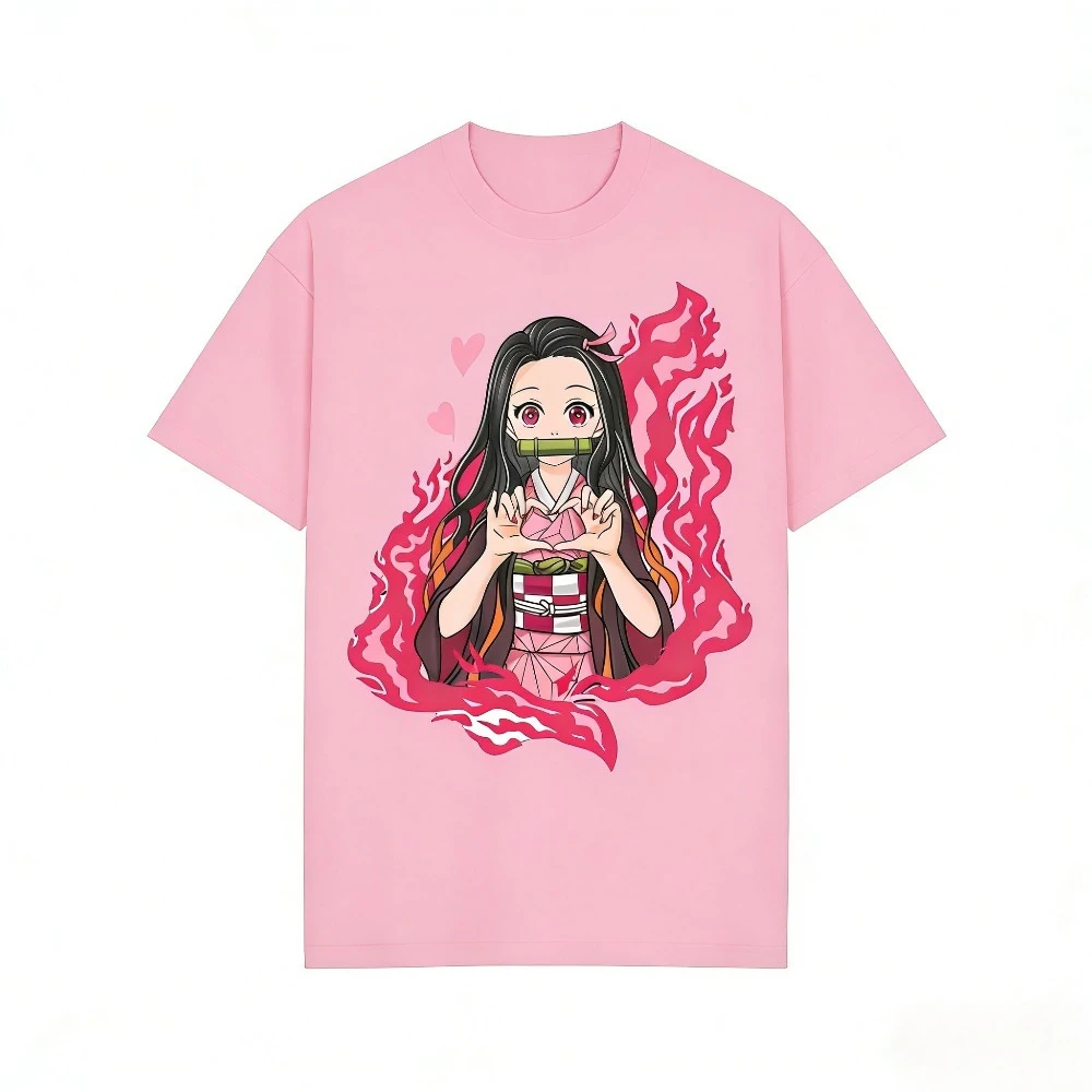 Demon Slayer Nezuko Kamado Anime T-Shirt, Niedliches Nezuko Herz-Hände-Print-Shirt, Kimetsu No Yaiba Grafik-Freizeitoberteil für Fans – Detail 6