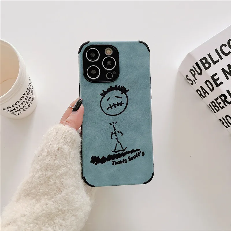 Skater boy Hip hop street trend Travis leather soft case for iphone 15 Pro X XS XR 7 14 13 12 16 Pro Max Luxury Turn fur cover