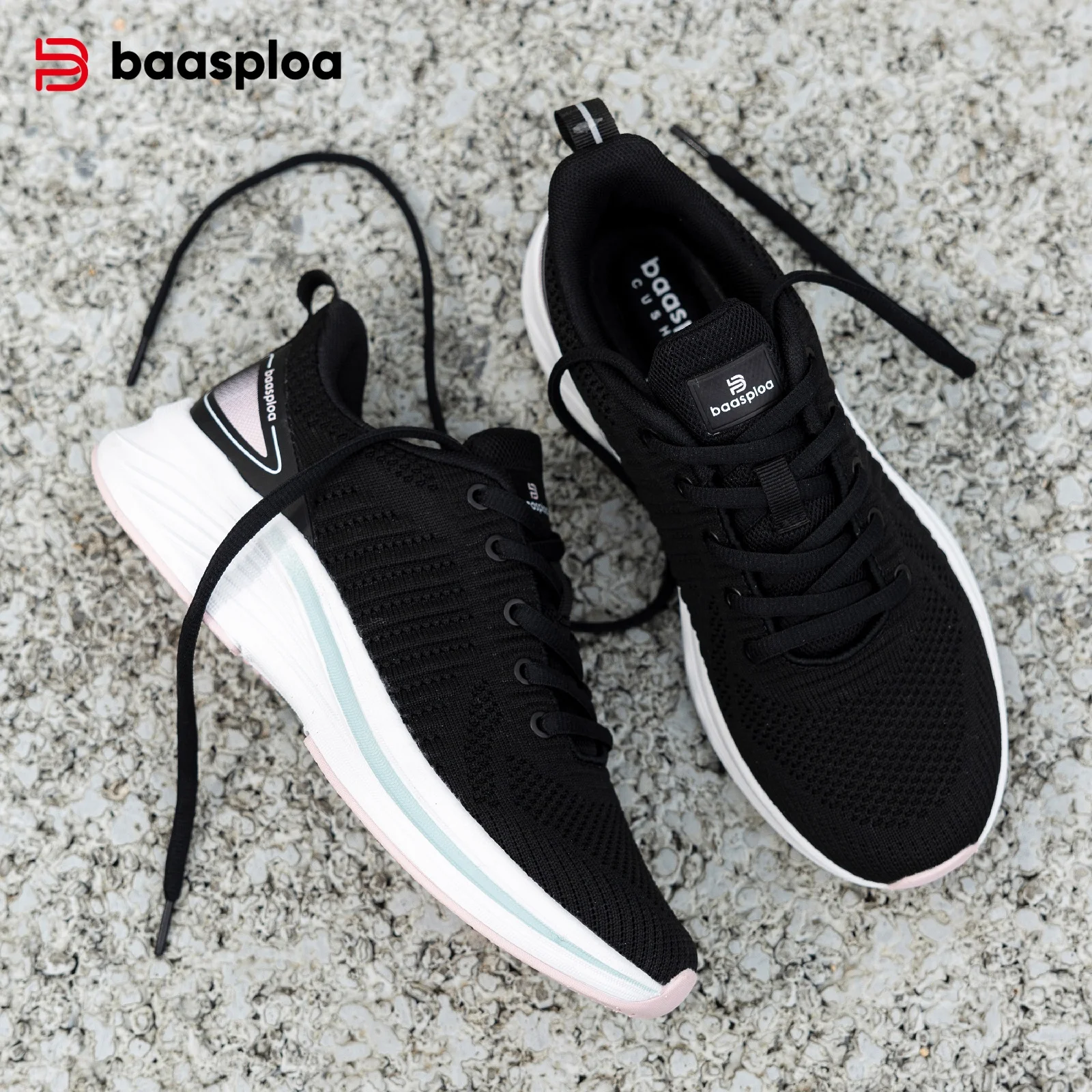 

Baasploa Women Running Shoes Fashion Brand Mesh Lightweight Breathable Sport Sneakers Female Non-Slip Outdoor Cushioning Shoes