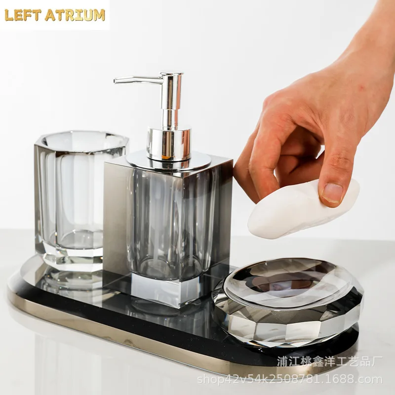4PCS Glass Lotion Bottle Clear Crystal Bathroom Set Tray Household Soap Dispenser Set Bathroom Accessories Organizer Dispenser