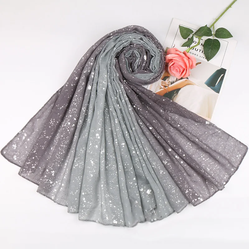 Lenço de algodão prateado de luxo para mulheres hijab muçulmano ombre, lenço longo gradiente, lenço de cabeça feminino, novo, 180x90cm