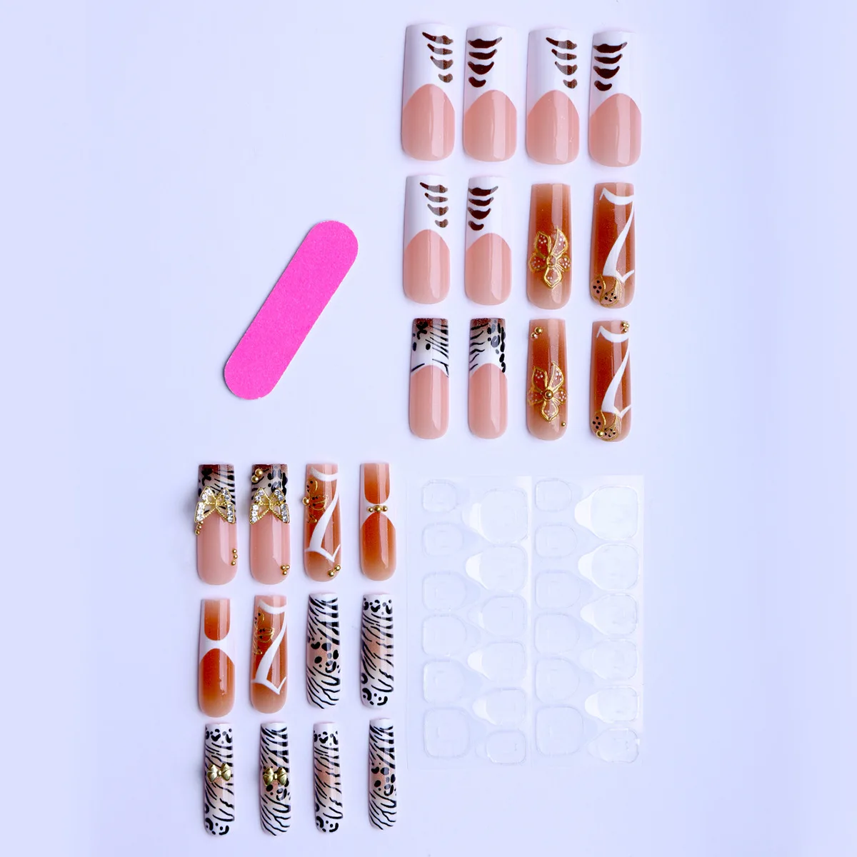 24 pièces faux ongles rayures taches fleurs diamants presse sur ongles carré Cool embelli imprimé léopard or perle conception faux ongles