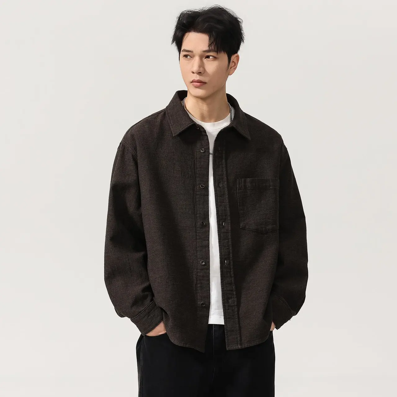 

American Retro Shirt Men Fashion Vintage Loose Casual Long Sleeve Cityboy Japanese Korean Streetwear Cargo Shirts Male Clothes