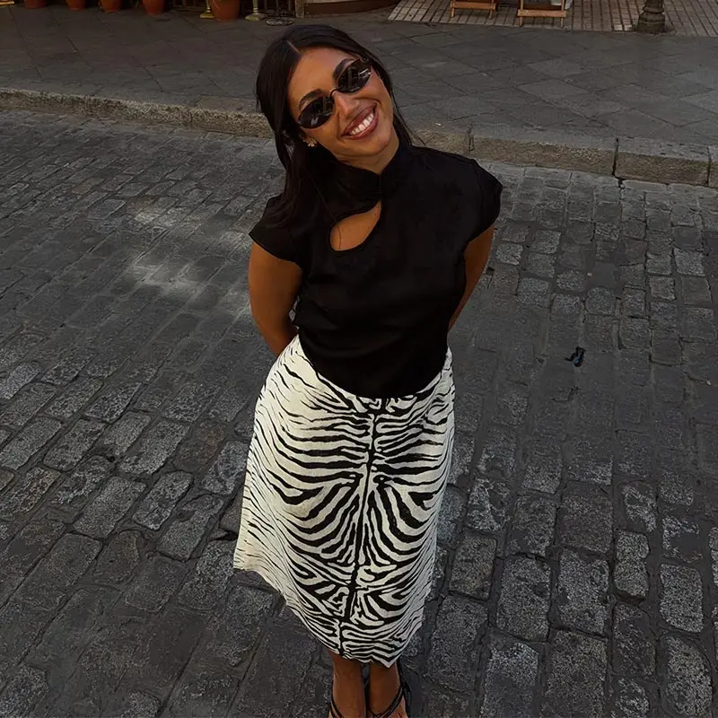 Damen-Herbstrock mit Zebra-Print, modisch, hohe Taille, schmal geschnitten, vielseitig kombinierbar, langer Rock, Damenmode 2026, schicker Winter-Look, Streetwear für Damen – Detail 6