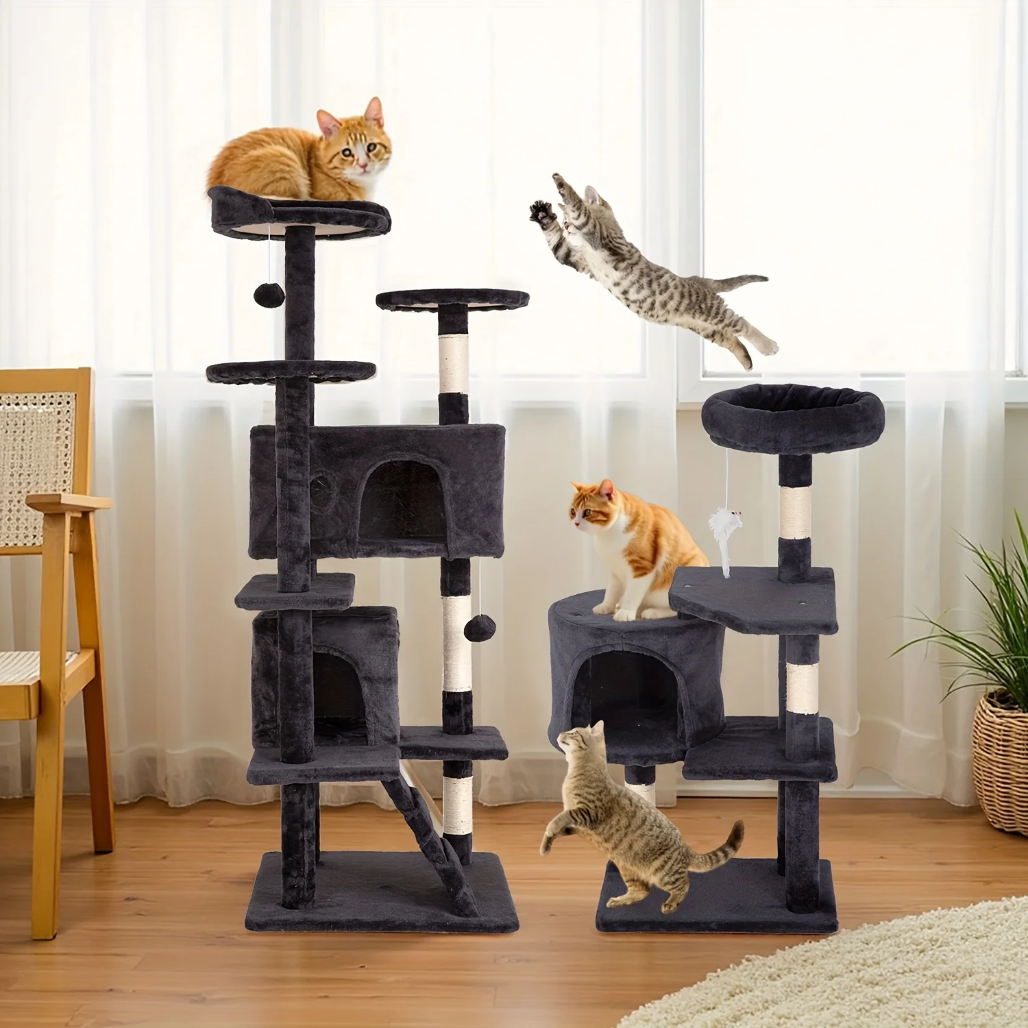 

Кошачья игровая башня 54''/70'', красивый идеальный подарок для кошек, многоуровневый мебельный центр для активностей с когтеточкой и домиком