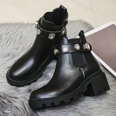 2024 New Women Ankle Boots Rhinestone Slip on Platform Women's Booties Spring Autumn Shoes for Women Plus Size 43