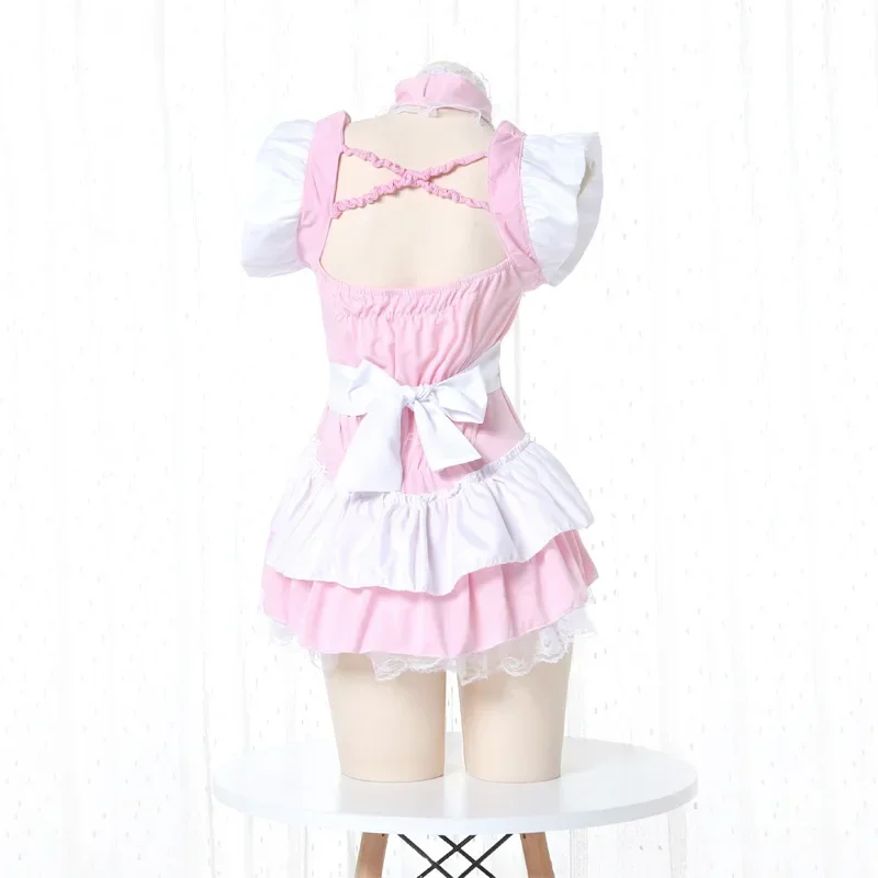 Un vestito Lolita giapponese da donna cameriera cosplay kawaii lingerie grembiule costume da servo gioco di ruolo erotico sexy vestito da cameriera carino rosa 202