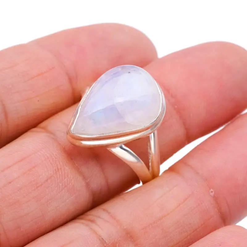 StarGems® Natural Moonstone Handmade 925 Sterling Silver Ring 9.75 F0660