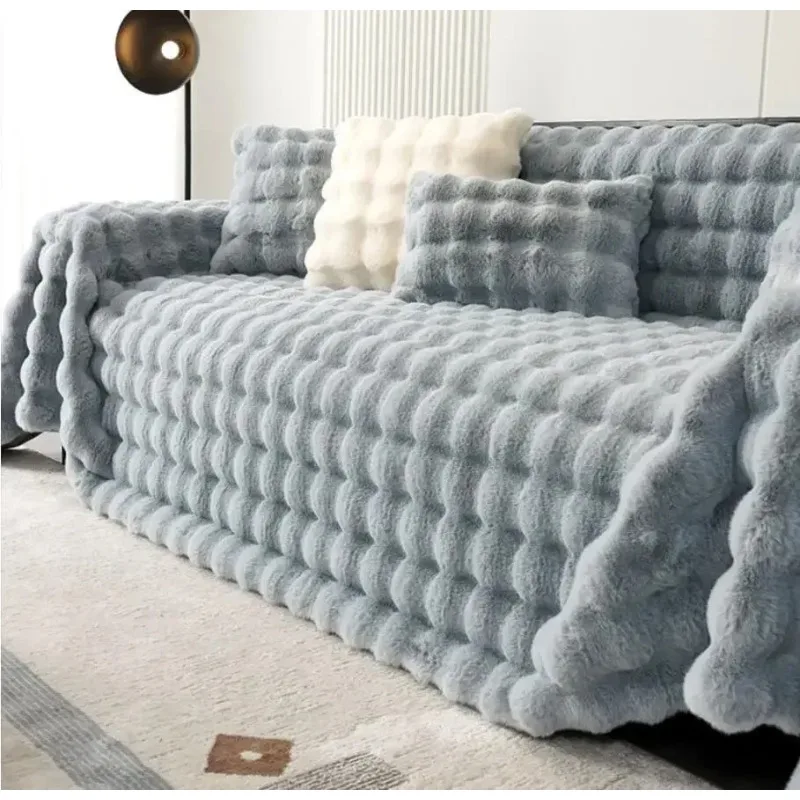 

Luxury Imitation Rabbit Plush Sofa Towel Winter Warm Fluffy Throw Blanket Super Soft Smooth Thicken Velvet Sofa Cover