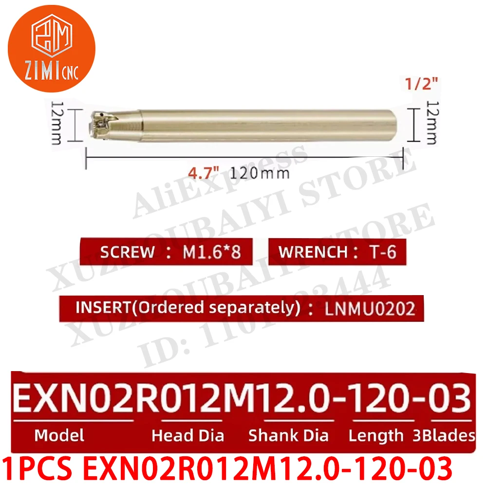 

1 шт EXN02R012M12.0-120-03 Индексируемый расточный резец из вольфрамовой стали Держатель концевой фрезы для черновой обработки и фрезерования с глубокой подачей 90°