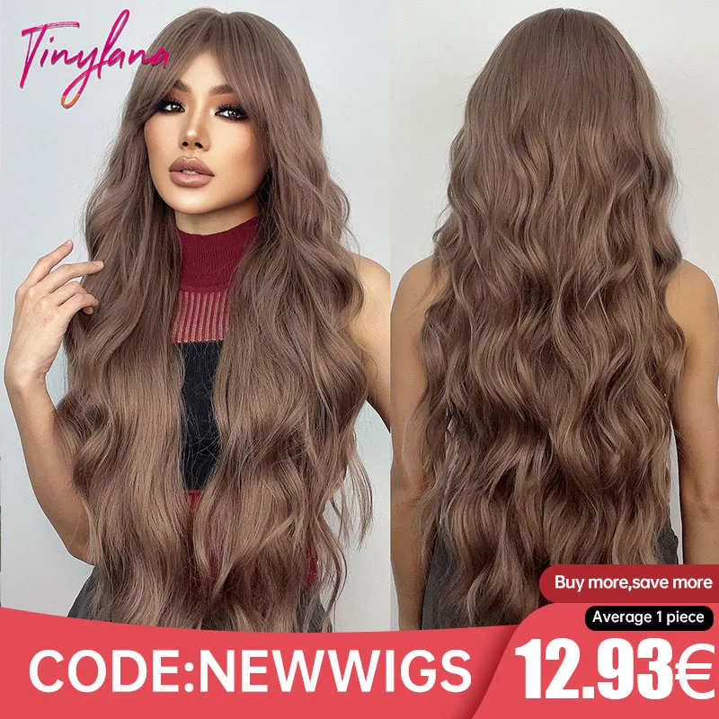 Perruques synthétiques bouclées Super longues marron chocolat avec frange, perruque de Cosplay Afro ondulée naturelle résistante à la chaleur pour femmes