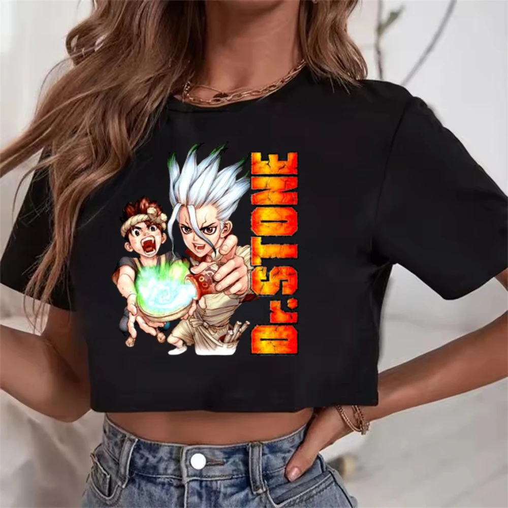 Top corto Dr Stone para mujer, jojifuku gyaru, camisetas baratas, ropa de calle jojifuku, alternativa gyaru