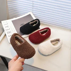 Children Cotton Slippers Solid Warm Kids New 2025 Winter Outdoor Shoes Boys Girls Plush Flats Soft Sole Anti-slip Cotton Shoes