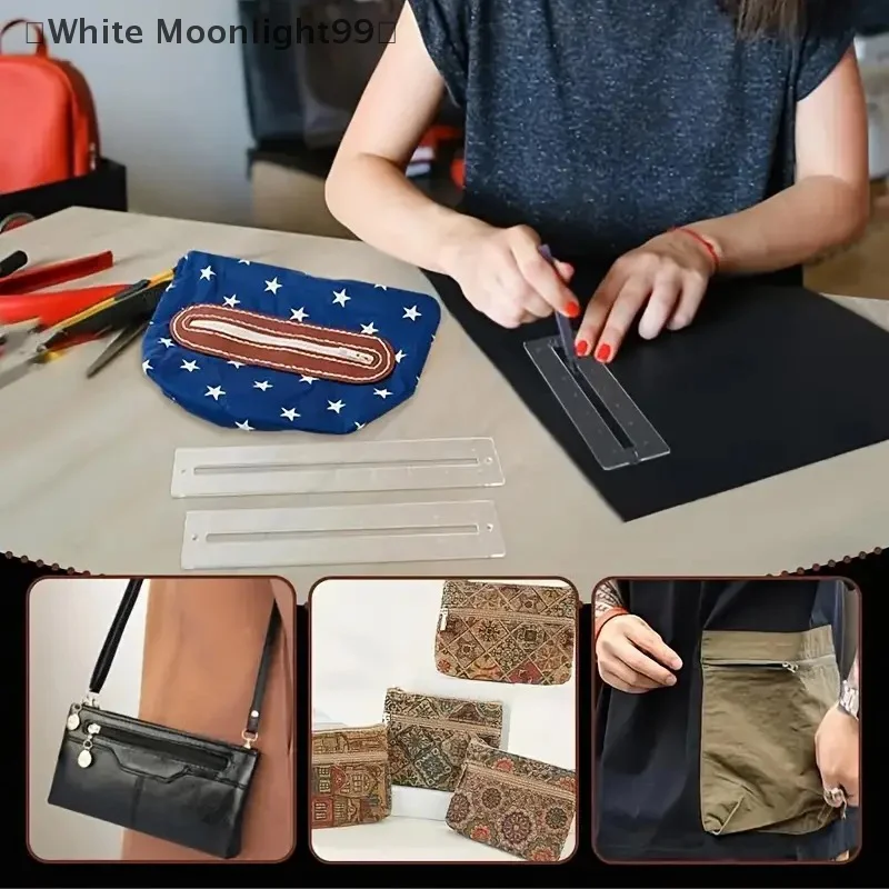 3pcs Acrylic Zipper Template Set Transparent Sewing Ruler For DIY Bag Pocket Crafting Quilting Patchwork Tools For Beginners