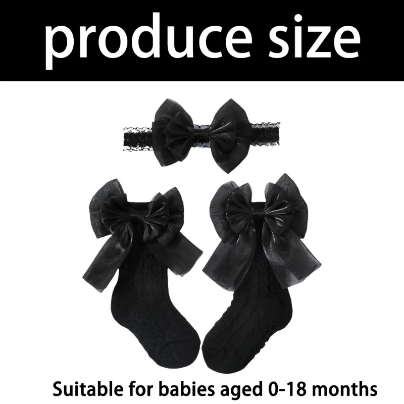 Stylish Infant Headband And Socks Matching Set Cozy Polyester Fabric Bowknot Design Headwear Socks For Girls 0-18 Months 425F